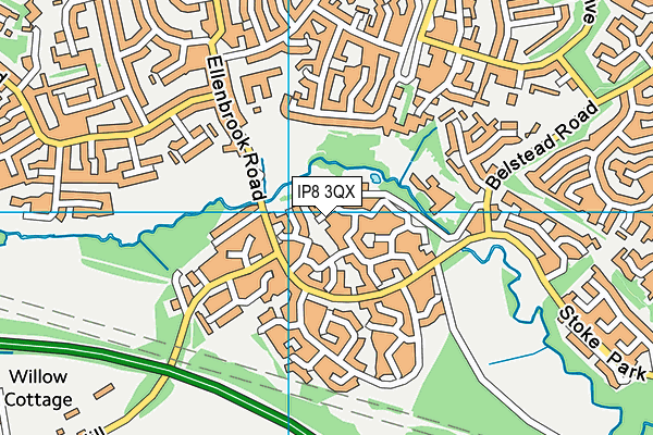 IP8 3QX map - OS VectorMap District (Ordnance Survey)