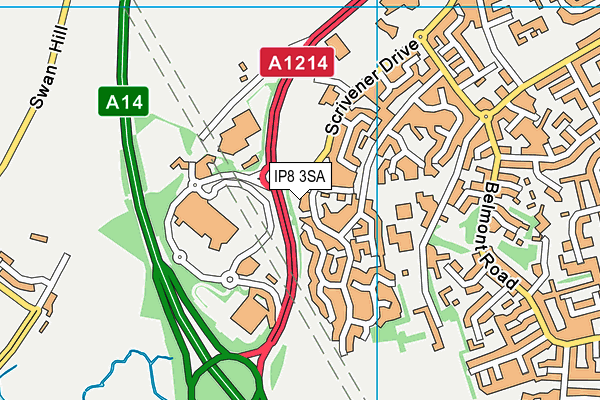 IP8 3SA map - OS VectorMap District (Ordnance Survey)