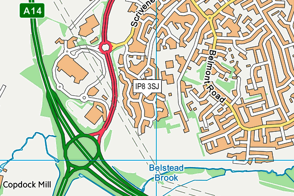 IP8 3SJ map - OS VectorMap District (Ordnance Survey)