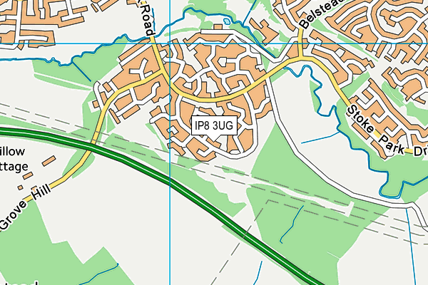 IP8 3UG map - OS VectorMap District (Ordnance Survey)