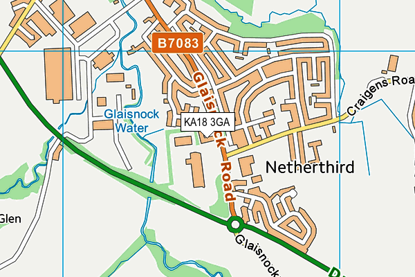 KA18 3GA map - OS VectorMap District (Ordnance Survey)