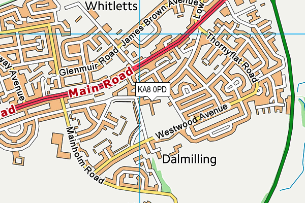 KA8 0PD map - OS VectorMap District (Ordnance Survey)