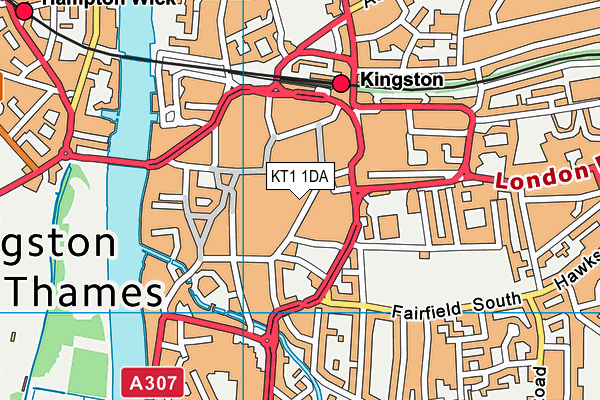 KT1 1DA map - OS VectorMap District (Ordnance Survey)