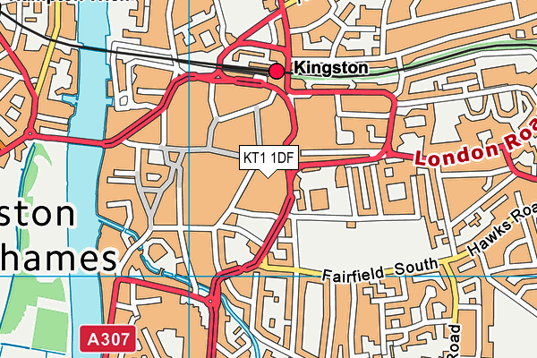 KT1 1DF map - OS VectorMap District (Ordnance Survey)