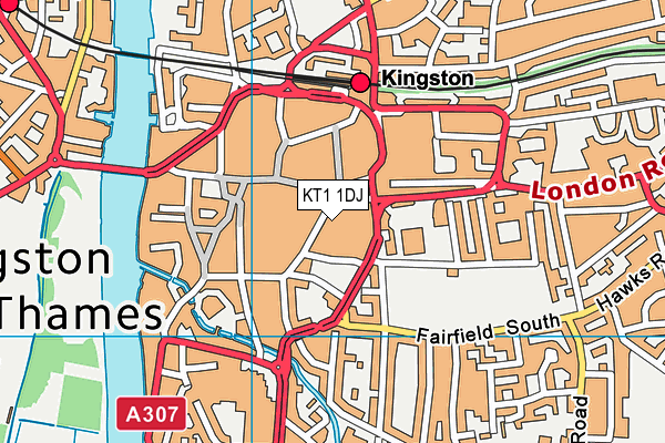 KT1 1DJ map - OS VectorMap District (Ordnance Survey)