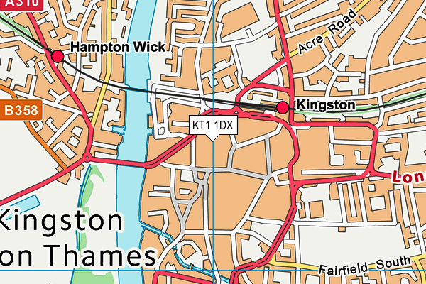 KT1 1DX map - OS VectorMap District (Ordnance Survey)