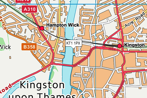 KT1 1PX map - OS VectorMap District (Ordnance Survey)