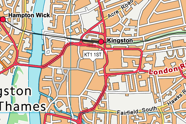 KT1 1ST map - OS VectorMap District (Ordnance Survey)