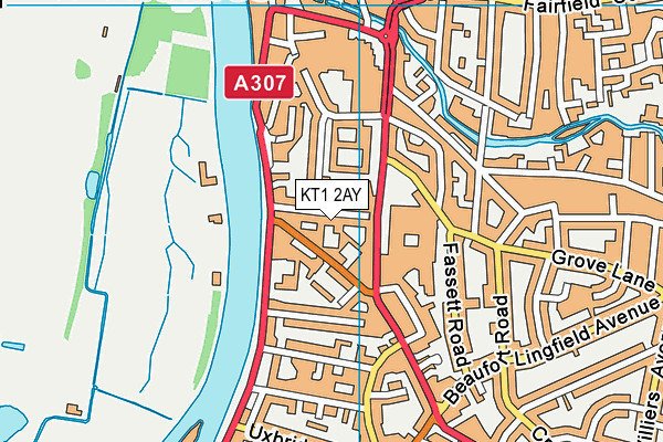 KT1 2AY map - OS VectorMap District (Ordnance Survey)