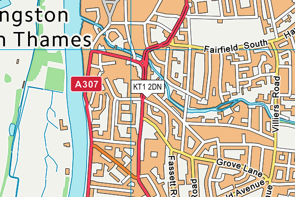 KT1 2DN map - OS VectorMap District (Ordnance Survey)