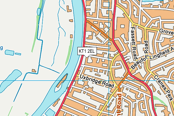 KT1 2EL map - OS VectorMap District (Ordnance Survey)