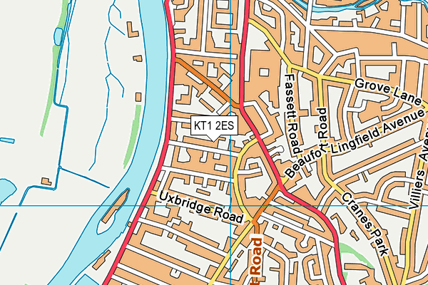 KT1 2ES map - OS VectorMap District (Ordnance Survey)