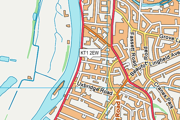 KT1 2EW map - OS VectorMap District (Ordnance Survey)