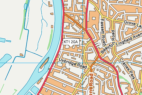 KT1 2GA map - OS VectorMap District (Ordnance Survey)