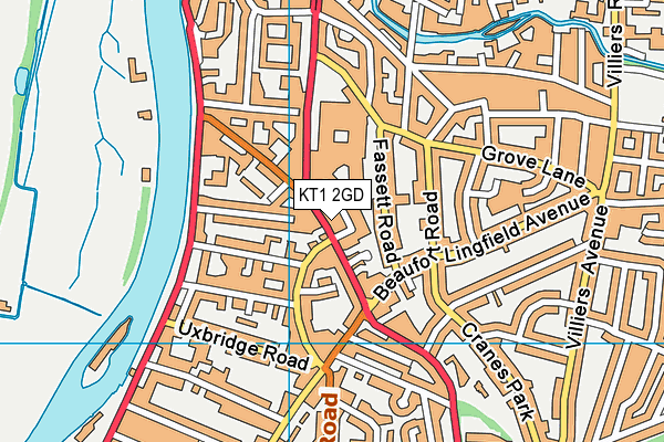 KT1 2GD map - OS VectorMap District (Ordnance Survey)