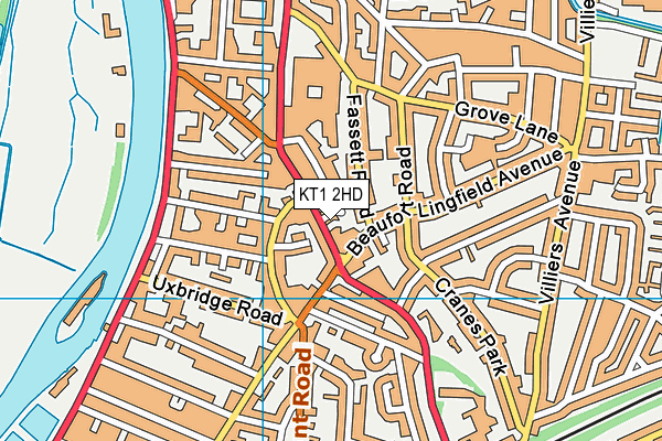 KT1 2HD map - OS VectorMap District (Ordnance Survey)