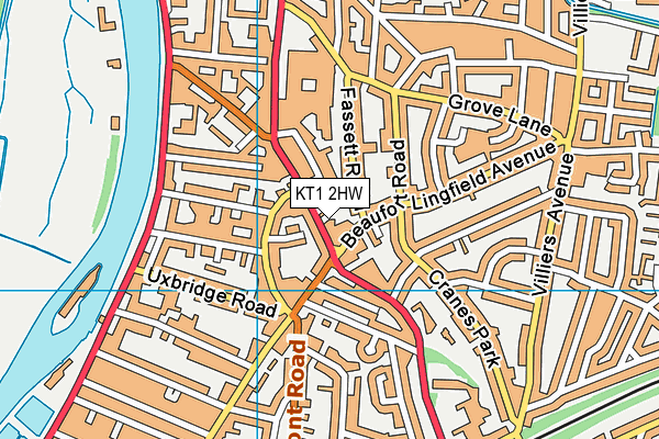 KT1 2HW map - OS VectorMap District (Ordnance Survey)