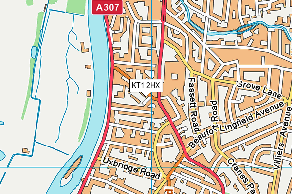 KT1 2HX map - OS VectorMap District (Ordnance Survey)