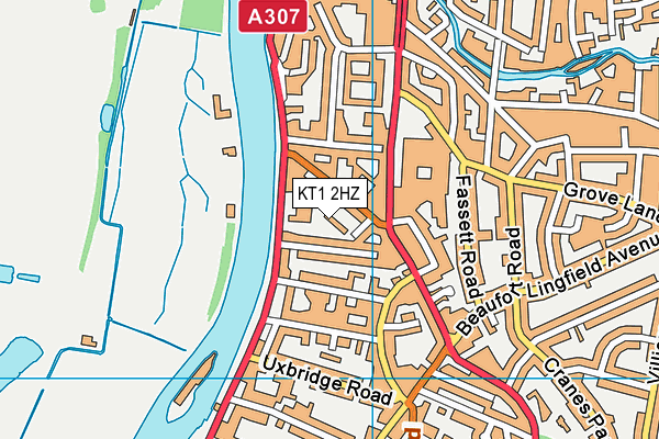 KT1 2HZ map - OS VectorMap District (Ordnance Survey)