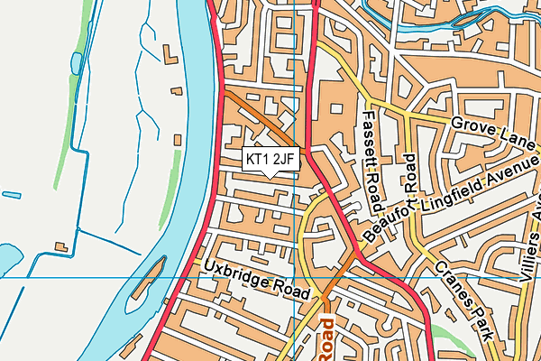 KT1 2JF map - OS VectorMap District (Ordnance Survey)