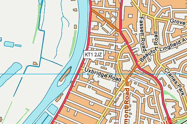 KT1 2JZ map - OS VectorMap District (Ordnance Survey)