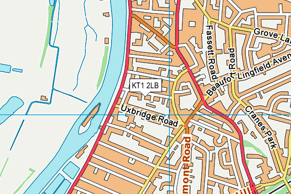 KT1 2LB map - OS VectorMap District (Ordnance Survey)