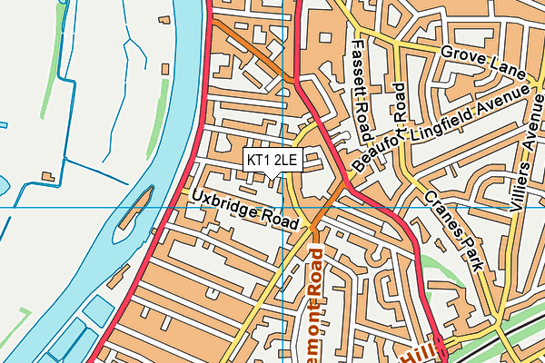KT1 2LE map - OS VectorMap District (Ordnance Survey)