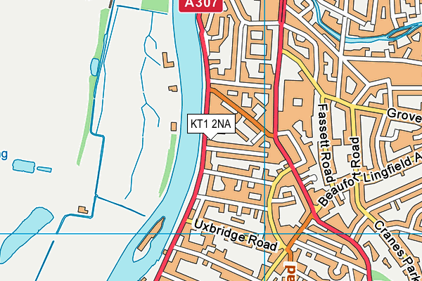 KT1 2NA map - OS VectorMap District (Ordnance Survey)