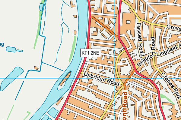 KT1 2NE map - OS VectorMap District (Ordnance Survey)