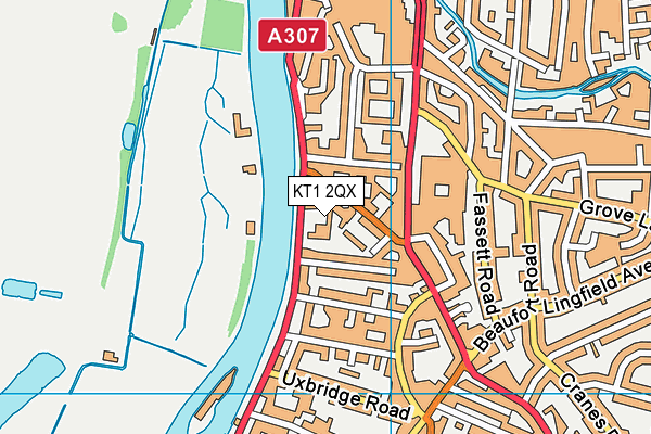 KT1 2QX map - OS VectorMap District (Ordnance Survey)