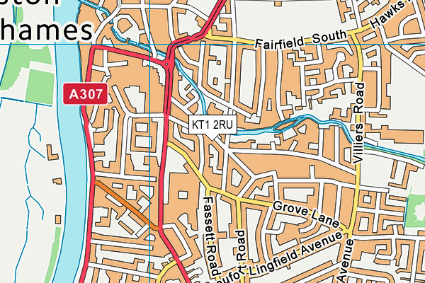 KT1 2RU map - OS VectorMap District (Ordnance Survey)