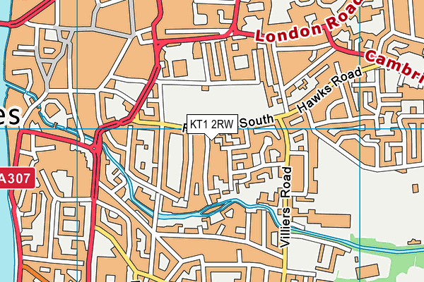 KT1 2RW map - OS VectorMap District (Ordnance Survey)