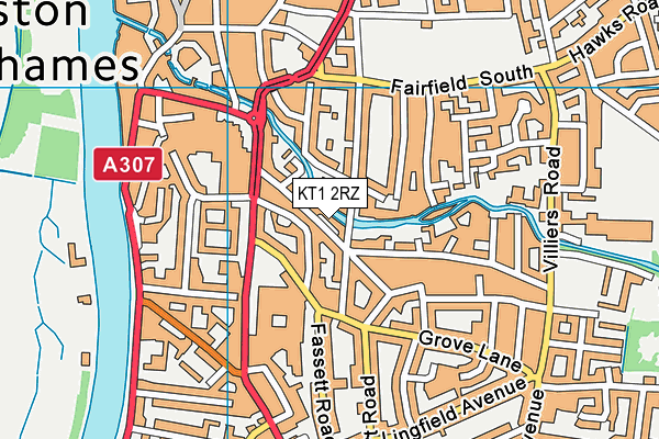 KT1 2RZ map - OS VectorMap District (Ordnance Survey)