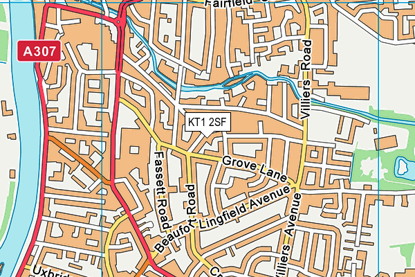 KT1 2SF map - OS VectorMap District (Ordnance Survey)