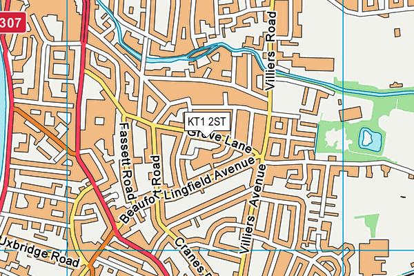 KT1 2ST map - OS VectorMap District (Ordnance Survey)