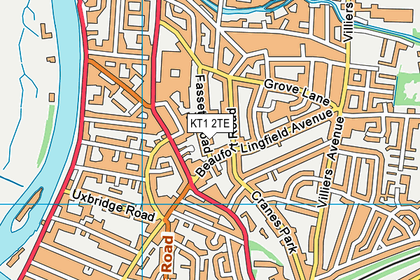 KT1 2TE map - OS VectorMap District (Ordnance Survey)