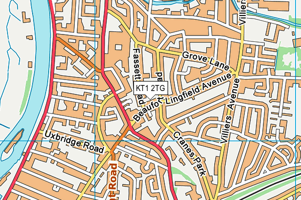 KT1 2TG map - OS VectorMap District (Ordnance Survey)