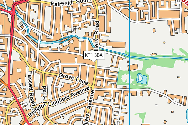KT1 3BA map - OS VectorMap District (Ordnance Survey)