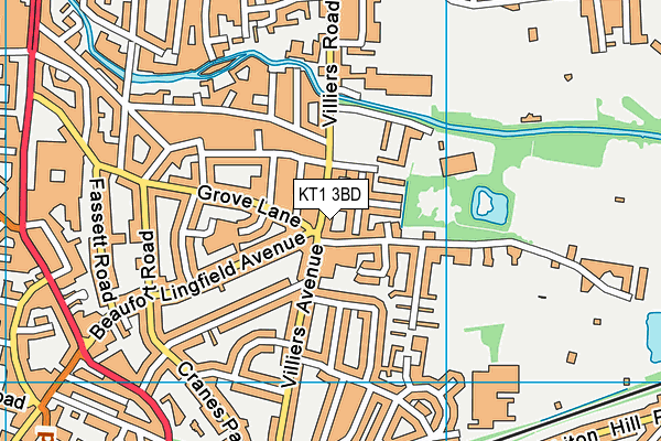 KT1 3BD map - OS VectorMap District (Ordnance Survey)