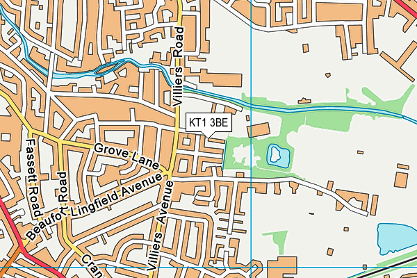 KT1 3BE map - OS VectorMap District (Ordnance Survey)