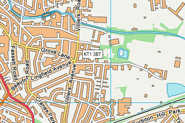 KT1 3BT map - OS VectorMap District (Ordnance Survey)