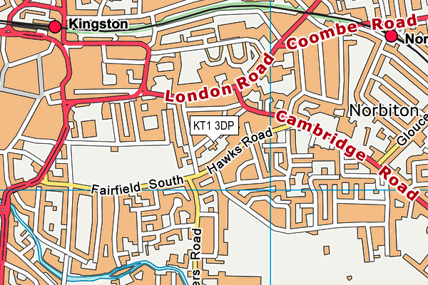 KT1 3DP map - OS VectorMap District (Ordnance Survey)