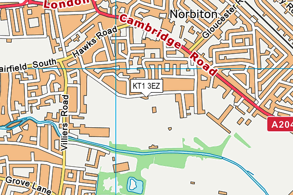 KT1 3EZ map - OS VectorMap District (Ordnance Survey)