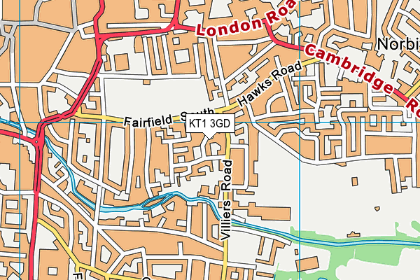 KT1 3GD map - OS VectorMap District (Ordnance Survey)