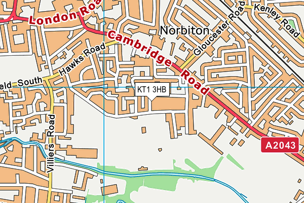 KT1 3HB map - OS VectorMap District (Ordnance Survey)