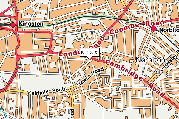 KT1 3JX map - OS VectorMap District (Ordnance Survey)