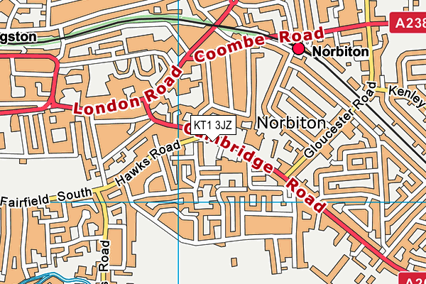 KT1 3JZ map - OS VectorMap District (Ordnance Survey)