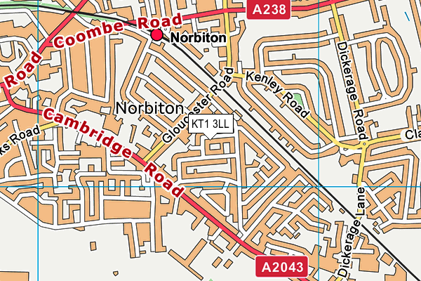 KT1 3LL map - OS VectorMap District (Ordnance Survey)