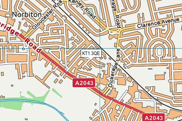 KT1 3QE map - OS VectorMap District (Ordnance Survey)