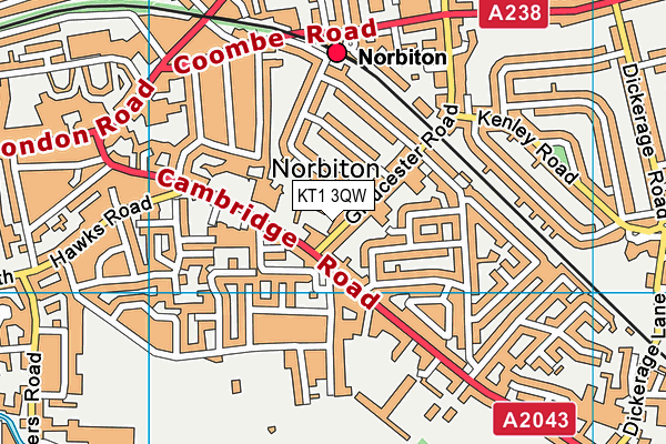 KT1 3QW map - OS VectorMap District (Ordnance Survey)